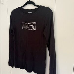 Eddie Bauer Black Lab Puppies Long Sleeve Tee | Vintage Style Dog Mom Shirt M
